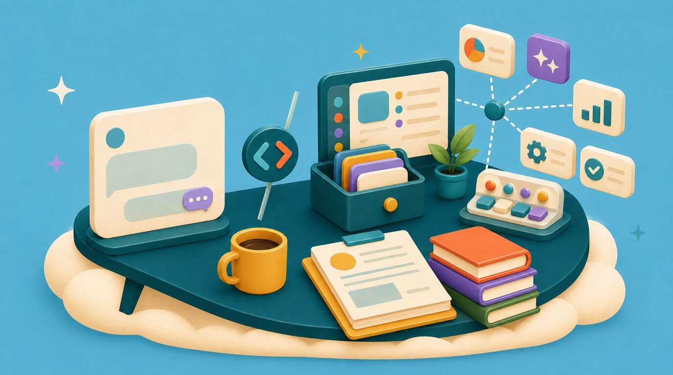 Illustratie van een generieke chat naast een gepersonaliseerde AI-workspace