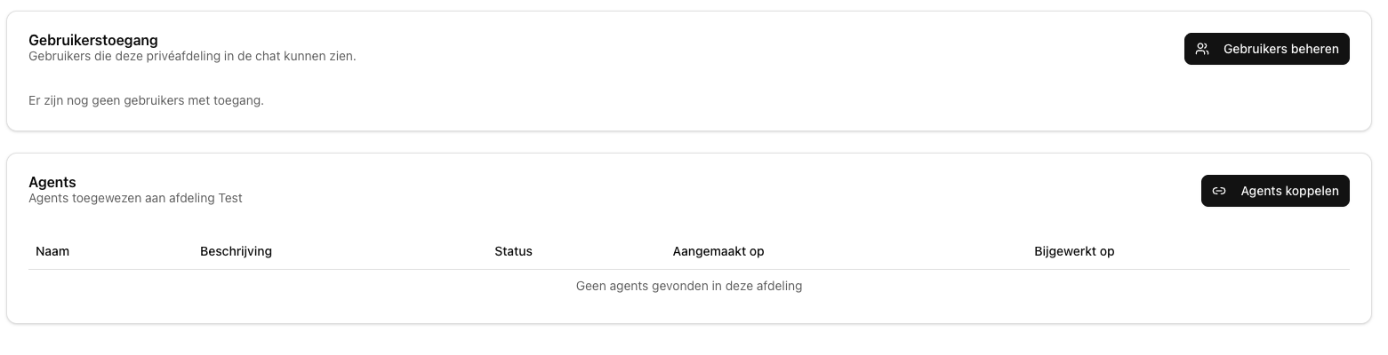 Gebruikerstoegang en agents beheren voor een privé departement