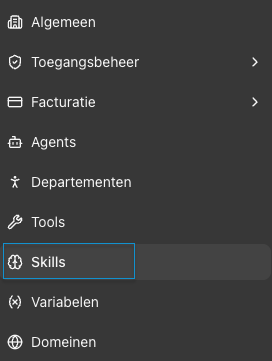 De skills-lijst in de Admin-omgeving
