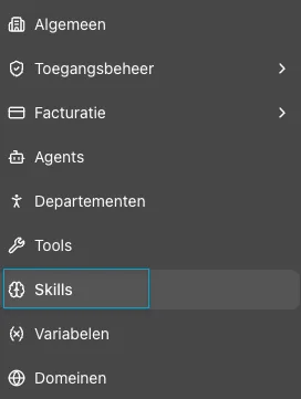 De skills-lijst in de Admin-omgeving