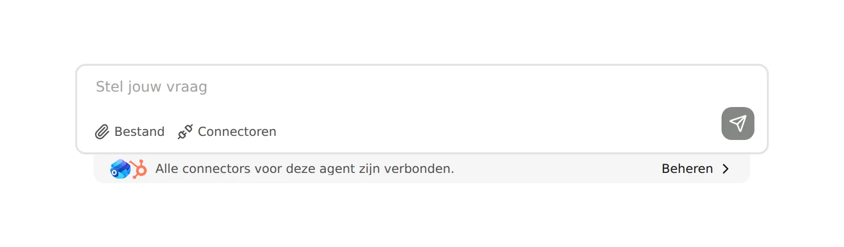 Composer met Bestand en Connectoren, daaronder Alle connectors voor deze agent zijn verbonden. en Beheren