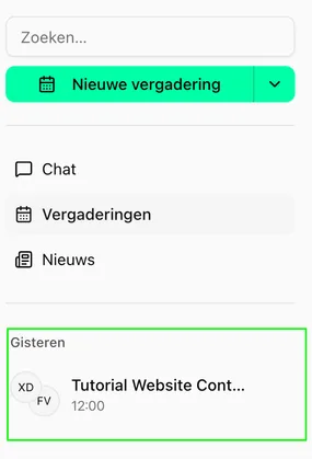 Een meeting terugvinden in de sidebar